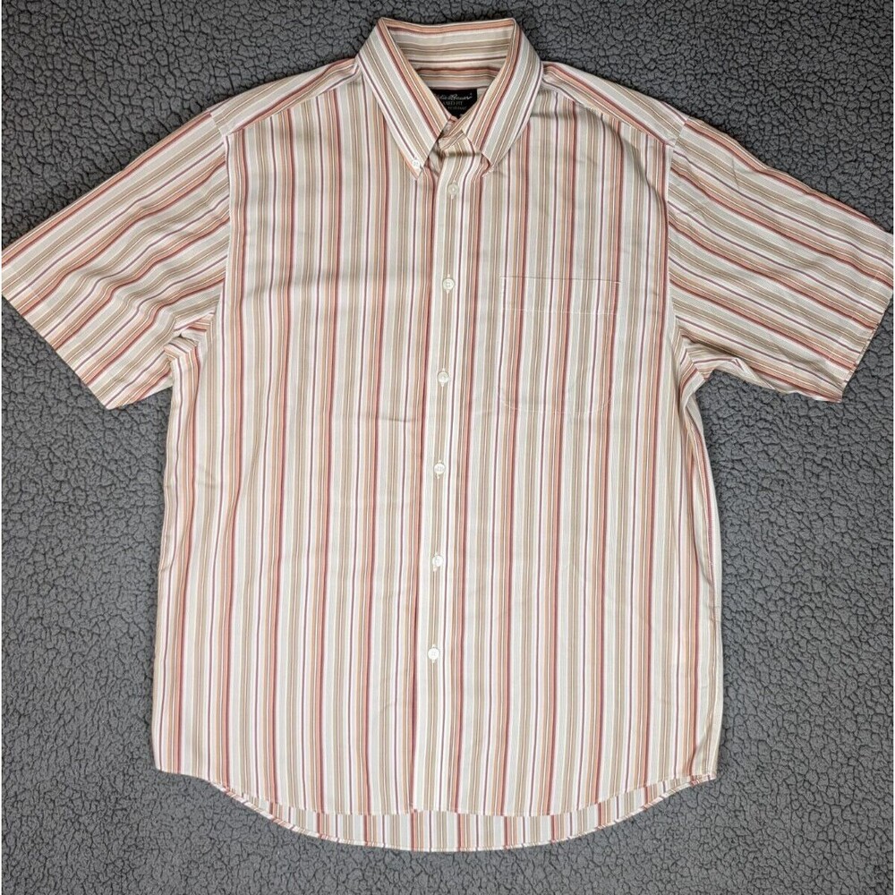 Eddie Bauer Shirt Mens Size M Button-Up Relaxed Fit Wrinkle Resistant Striped